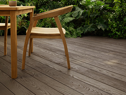 Ebony Grey decking example with outdoor furniture