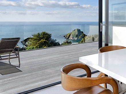 Smoked Oak decking view of the sea